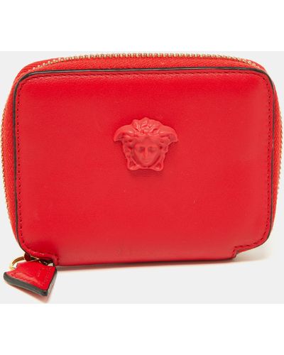 Versace Leather Medusa Zip Coin Purse - Red