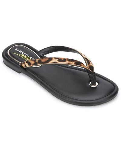 Kenneth Cole Mello Flip Flop Leather Flats Thong Sandals - Black
