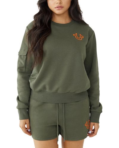 True Religion Embroidered Mixed Media Sweatshirt - Green