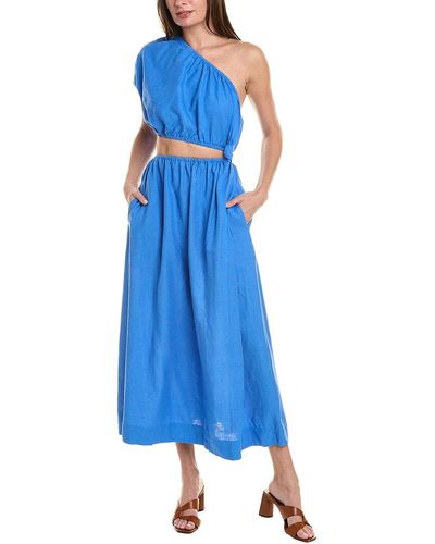 FARM Rio One-shoulder Linen-blend Dress - Blue