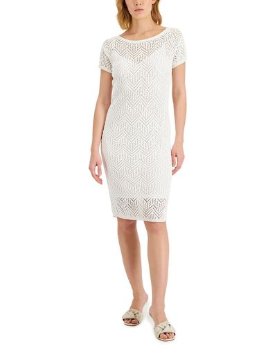 Donna Karan Crochet Midi Sheath Dress - White