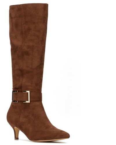 New York & Company Paula Pointed Toe Kitten Knee-high Boots - Brown