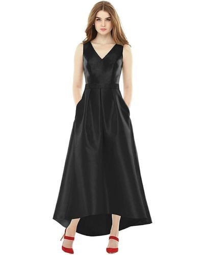 Alfred Sung Sleeveless Pleated Skirt High Low Dress With Pockets - Black
