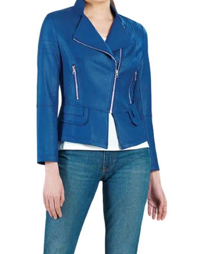 Clara Sunwoo Liquid Leather Textured Moto Jacket - Blue