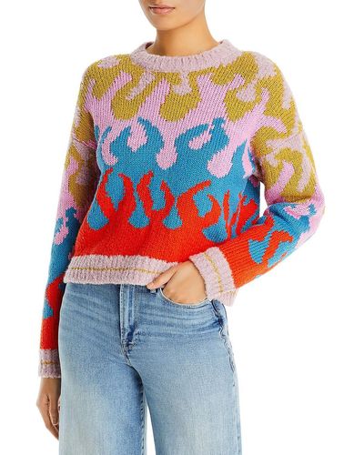 Mother The Sweater Knit Flame Print Pullover Sweater - Blue