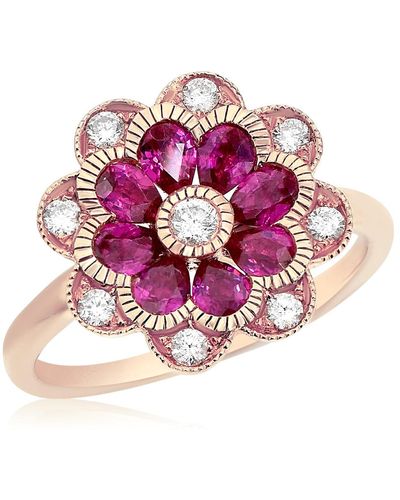 Diana M. Jewels 14kr Ring With 0.26ct Diamonds And 1.30ct Rb / 4.19 Gm / 17 St - Purple