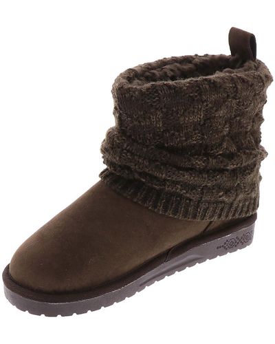Muk Luks Laurel Boot Knit Faux Fur Shearling Boots - Brown