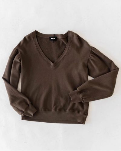 Monrow Shirred Sleeve Sweatshirt - Brown