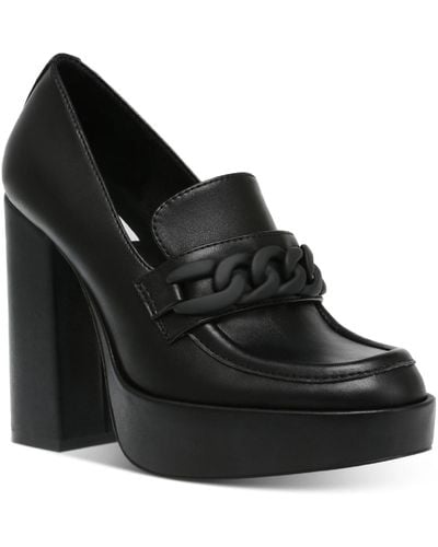 Steve Madden Rhylee Leather Slip On Loafer Heels - Black