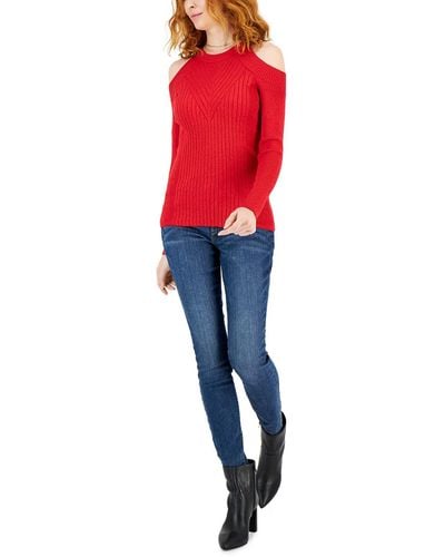 INC Petites Knit Metallic Pullover Sweater - Red