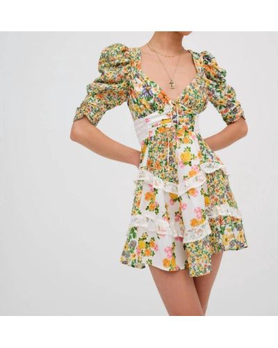 For Love & Lemons Rosalyn Mini Dress In Marigold White - Metallic