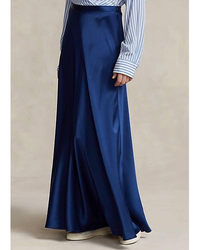 Ralph Lauren Polo Bias Cut Double Faced Satin Skirt - Blue