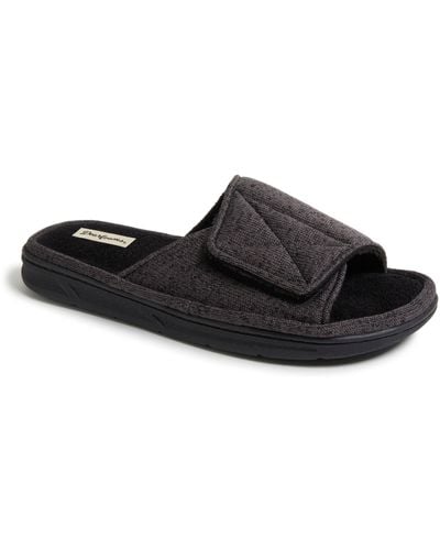 Dearfoams Chase Marled Knit Slide Memory Foam Slippers With Adjustable Strap - Black