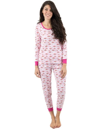 Leveret Two Piece Cotton Pajamas Rainbow - Pink