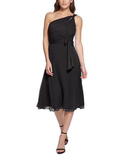 DKNY Belted Midi Cocktail And Party Dress - Black