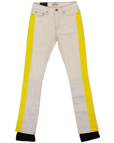 Palm Angels Denim Yellow Stripped Stretch Jeans - White