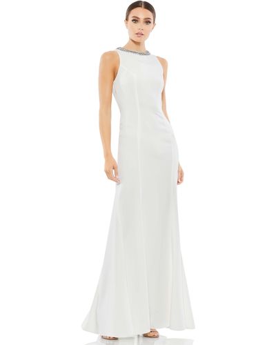 Ieena for Mac Duggal Embellished Neck Trumpet Gown - White
