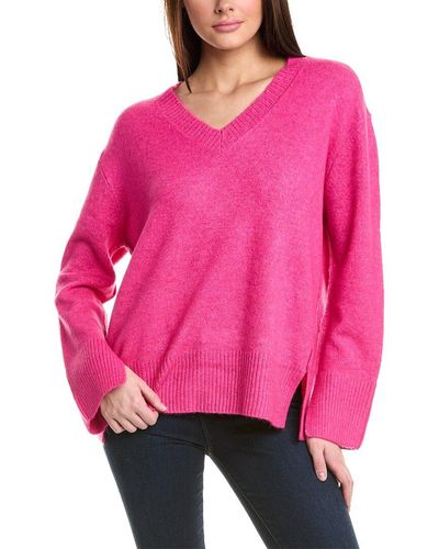 Vince Camuto Contrast Chain Stitch Sweater - Pink