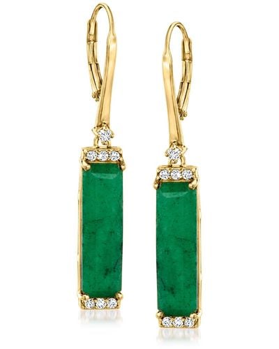 Ross-Simons Emerald And . White Topaz Drop Earrings - Green
