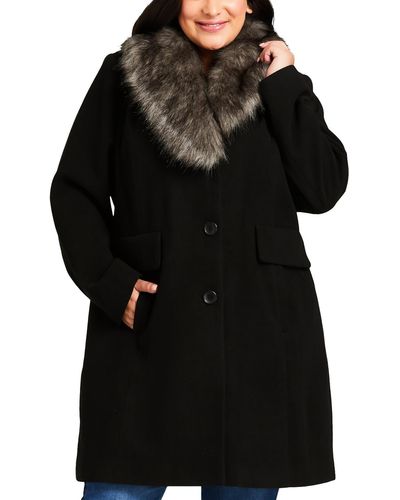 Avenue Plus Woven Long Sleeves Long Coat - Black