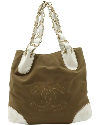 Chanel Logo Cc Canvas Tote Bag (pre-owned) - Green