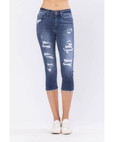 Judy Blue Patched To Perfection Capris - Blue