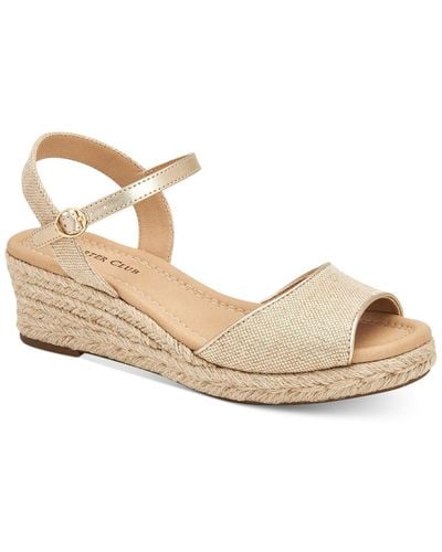 Charter Club Luchia Open Toe Buckle Wedge Sandals - Natural