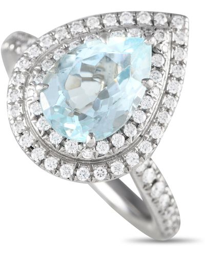 Tiffany & Co. Platinum 0.65 Ct Diamond And 2.50 Ct Aquamarine Soleste Ring Ti01-051524 - Blue