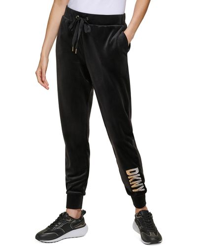 DKNY Velour Sequined Logo jogger Pants - Black