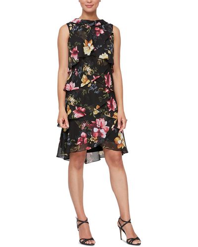 SLNY Floral Knee-length Fit & Flare Dress - Black