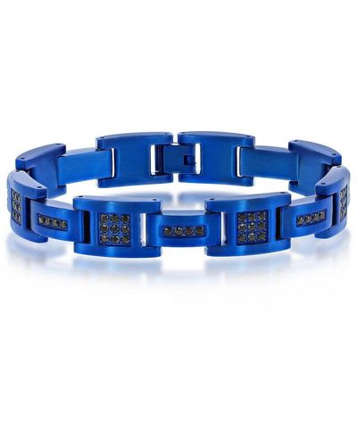 Black Jack Jewelry Stainless Steel Black-cz Link Bracelet - Blue
