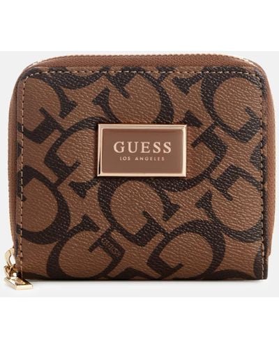 Guess Factory Abree Logo Small Zip Wallet - Brown