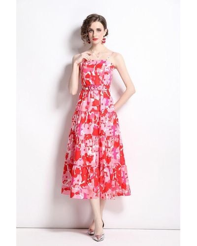 Kaimilan Red & Pink Day A-line Maxi Strap Printed Dress