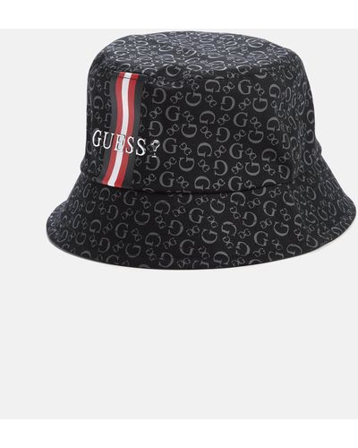 Guess Factory Logo Striped Bucket Hat - Black