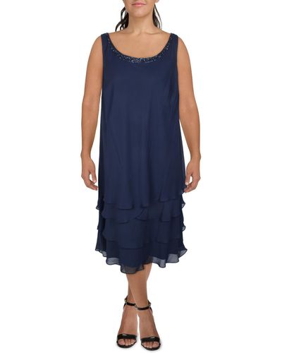 SLNY Plus Tiered 2pc Two Piece Dress - Blue