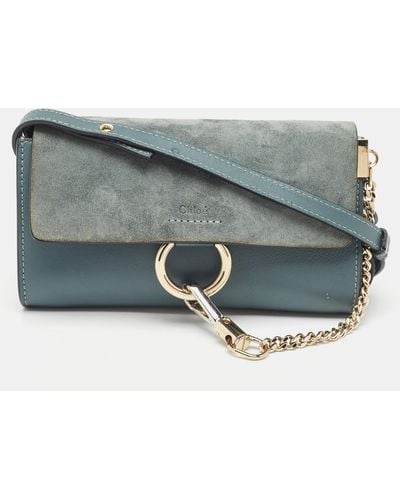 Chloé Leather And Suede Mini Faye Crossbody Bag - Gray