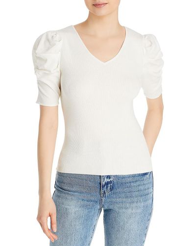 T Tahari Knit Shirred Blouse - White