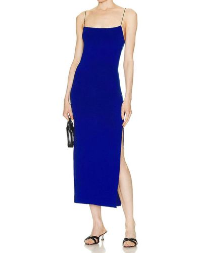 Enza Costa Italian Viscose Strappy Side Slit Maxi Dress - Blue