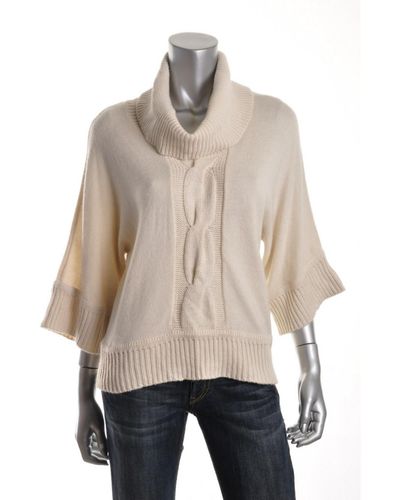 INC Cable Knit Cowl Neck Pullover Sweater - Natural