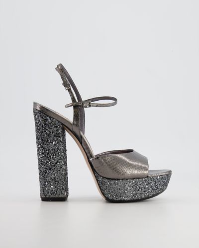 Miu Miu Silver Python-effect Sandal Heels With Glitter Details - White