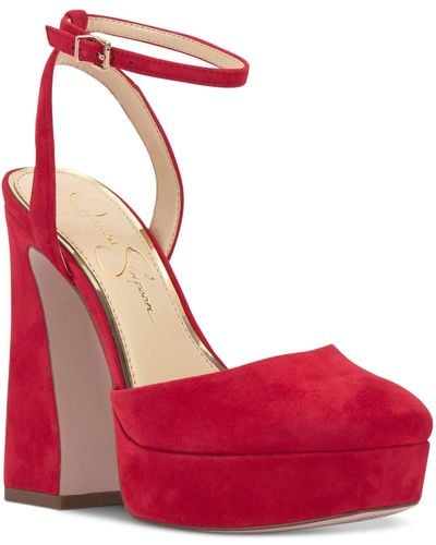 Jessica Simpson Deirae Patent Leather Chunky Heel Ankle Strap - Red