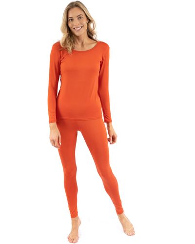 Leveret Two Piece Classic Solid Thermal Pajamas - Red