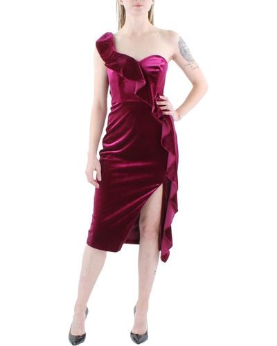 Aidan By Aidan Mattox Velvet One Shoulder Cocktail And Party Dress - Red