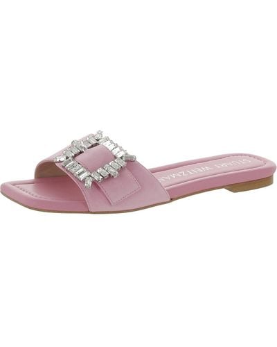 Stuart Weitzman Suede Embellished Slide Sandals - Pink
