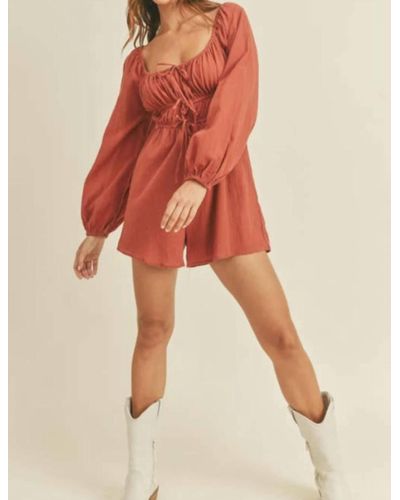 Lush Triple Tie Front Romper - Red