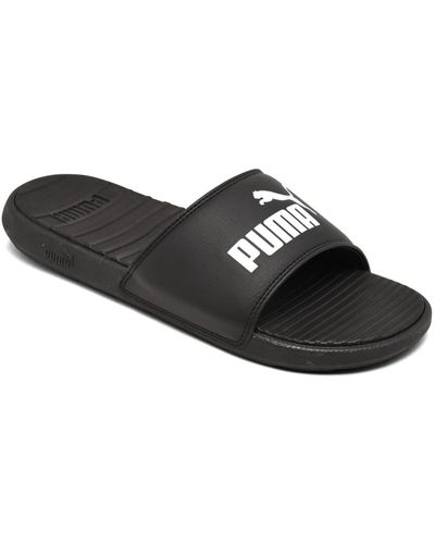 PUMA Faux Leather Slip On Pool Slides - Black