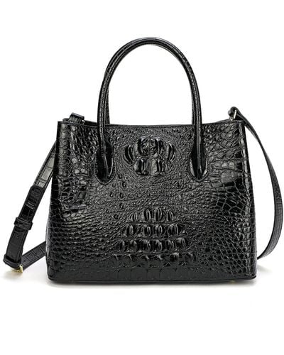 Tiffany & Fred Alligator Embossed Leather Satchel/shoulder Bag - Black