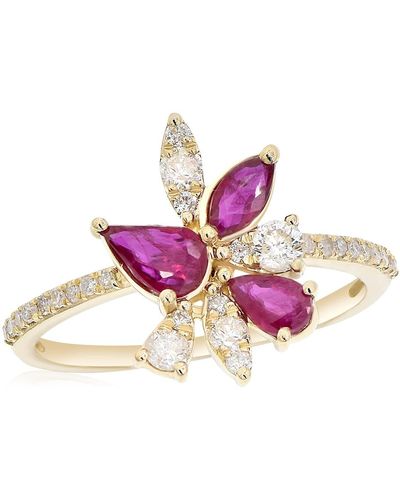Monary Red Ruby & Diamond Cocktail Ring - Yellow