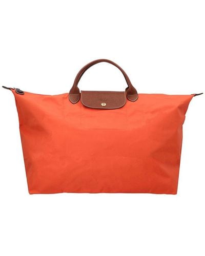 Longchamp Le Pliage Original Small Canvas & Leather Tote Travel Bag - Red