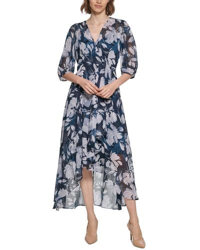 Calvin Klein Floral High Low Midi Dress - Blue